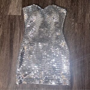 Silver Sequin Strapless Dress